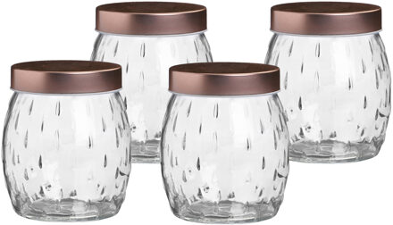 Urban Living Voorraadpot/bewaarpot Beau - 4x - 1L - glas - koperen deksel - D13 x H13 cm