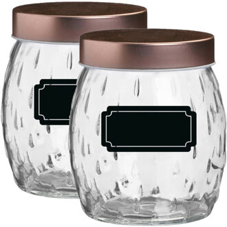 Urban Living Voorraadpot/bewaarpot Beau - 4x - 1L - glas - koperen deksel - incl. etiketten