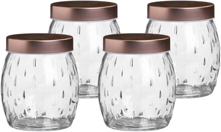Urban Living Voorraadpot/bewaarpot Beau - 4x - 2L - glas - koperen deksel - D13 x H22 cm