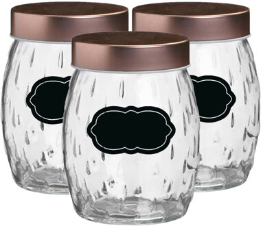 Urban Living Voorraadpot/bewaarpot Beau - 6x - 1.2L - glas - koperen deksel - incl. etiketten