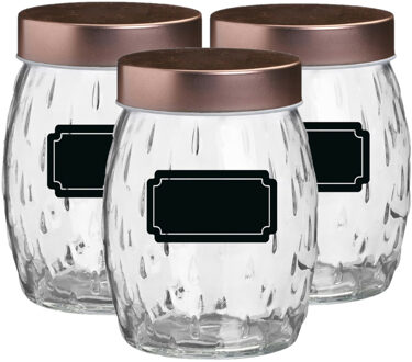 Urban Living Voorraadpot/bewaarpot Beau - 6x - 1.2L - glas - koperen deksel - incl. etiketten