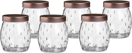 Urban Living Voorraadpot/bewaarpot Beau - 6x - 1L - glas - koperen deksel - D13 x H13 cm