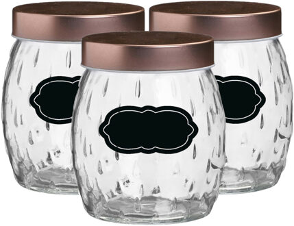 Urban Living Voorraadpot/bewaarpot Beau - 6x - 1L - glas - koperen deksel - incl. etiketten