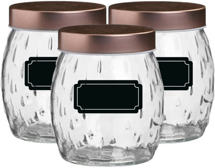 Urban Living Voorraadpot/bewaarpot Beau - 6x - 1L - glas - koperen deksel - incl. etiketten