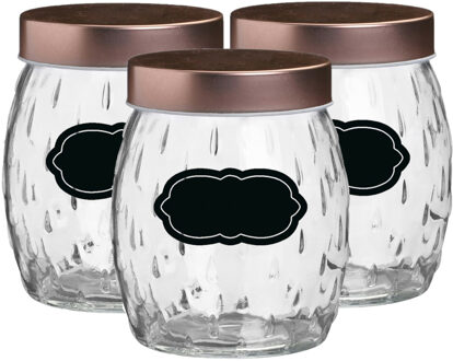 Urban Living Voorraadpot/bewaarpot Beau - 6x - 2L - glas - koperen deksel - incl. etiketten