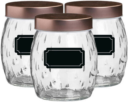 Urban Living Voorraadpot/bewaarpot Beau - 6x - 2L - glas - koperen deksel - incl. etiketten