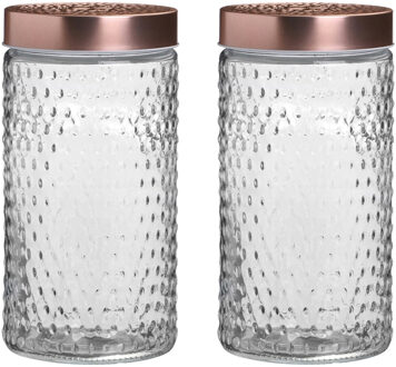 Urban Living Voorraadpot/bewaarpot Blair - 2x - 1.5L - glas - koperen deksel - D12 x H22 cm - Voorraadpot Koperkleurig