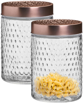Urban Living Voorraadpot/bewaarpot Blair - 2x - 1L - glas - koperen deksel - D12 x H17 cm