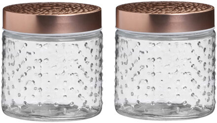 Urban Living Voorraadpot/bewaarpot Blair - 2x - 500 ml - glas - koperen deksel - D11 x H13 cm - Voorraadpot Koperkleurig