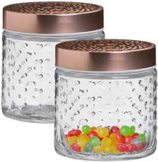 Urban Living Voorraadpot/bewaarpot Blair - 2x - 500 ml - glas - koperen deksel - D11 x H13 cm