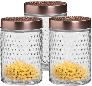 Urban Living Voorraadpot/bewaarpot Blair - 3x - 1L - glas - koperen deksel - D12 x H17 cm