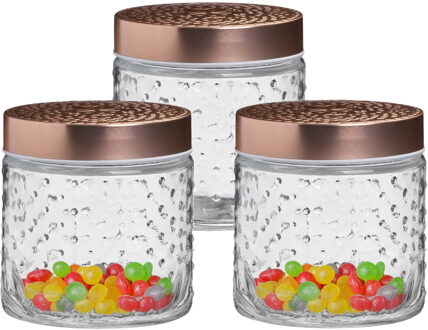 Urban Living Voorraadpot/bewaarpot Blair - 3x - 500 ml - glas - koperen deksel - D11 x H13 cm