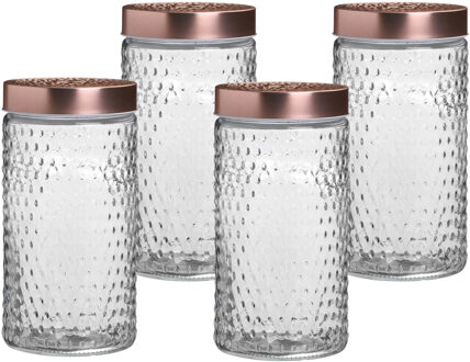 Urban Living Voorraadpot/bewaarpot Blair - 4x - 1.5L - glas - koperen deksel - D12 x H22 cm