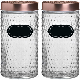 Urban Living Voorraadpot/bewaarpot Blair - 4x - 1.5L - glas - koperen deksel - incl. etiketten