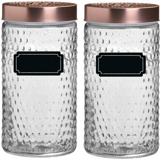 Urban Living Voorraadpot/bewaarpot Blair - 4x - 1.5L - glas - koperen deksel - incl. etiketten