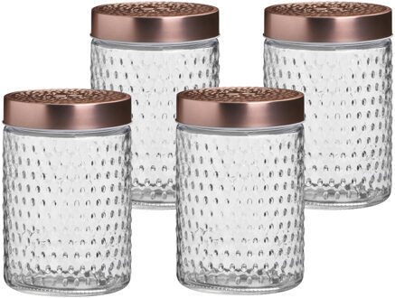 Urban Living Voorraadpot/bewaarpot Blair - 4x - 1L - glas - koperen deksel - D12 x H17 cm