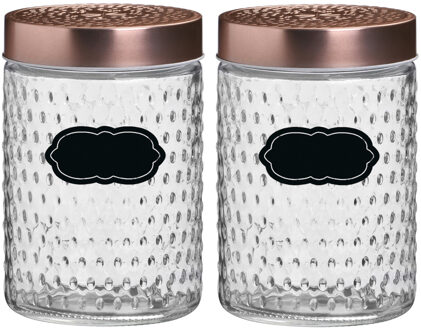 Urban Living Voorraadpot/bewaarpot Blair - 4x - 1L - glas - koperen deksel - incl. etiketten