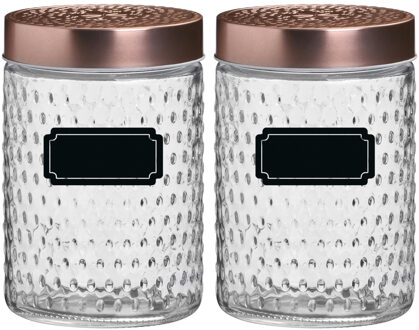 Urban Living Voorraadpot/bewaarpot Blair - 4x - 1L - glas - koperen deksel - incl. etiketten