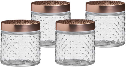 Urban Living Voorraadpot/bewaarpot Blair - 4x - 500 ml - glas - koperen deksel - D11 x H13 cm
