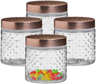 Urban Living Voorraadpot/bewaarpot Blair - 4x - 500 ml - glas - koperen deksel - D11 x H13 cm