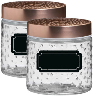 Urban Living Voorraadpot/bewaarpot Blair - 4x - 500 ml - glas - koperen deksel - incl. etiketten - Weckpotten Koperkleurig