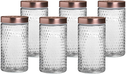 Urban Living Voorraadpot/bewaarpot Blair - 6x - 1.5L - glas - koperen deksel - D12 x H22 cm