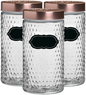 Urban Living Voorraadpot/bewaarpot Blair - 6x - 1.5L - glas - koperen deksel - incl. etiketten