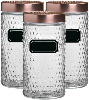 Urban Living Voorraadpot/bewaarpot Blair - 6x - 1.5L - glas - koperen deksel - incl. etiketten