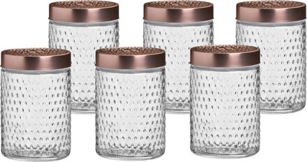 Urban Living Voorraadpot/bewaarpot Blair - 6x - 1L - glas - koperen deksel - D12 x H17 cm