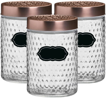 Urban Living Voorraadpot/bewaarpot Blair - 6x - 1L - glas - koperen deksel - incl. etiketten