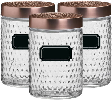 Urban Living Voorraadpot/bewaarpot Blair - 6x - 1L - glas - koperen deksel - incl. etiketten