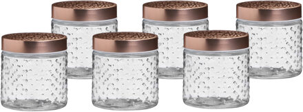 Urban Living Voorraadpot/bewaarpot Blair - 6x - 500 ml - glas - koperen deksel - D11 x H13 cm
