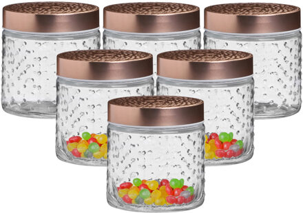 Urban Living Voorraadpot/bewaarpot Blair - 6x - 500 ml - glas - koperen deksel - D11 x H13 cm