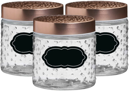 Urban Living Voorraadpot/bewaarpot Blair - 6x - 500 ml - glas - koperen deksel - incl. etiketten