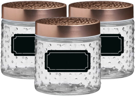 Urban Living Voorraadpot/bewaarpot Blair - 6x - 500 ml - glas - koperen deksel - incl. etiketten