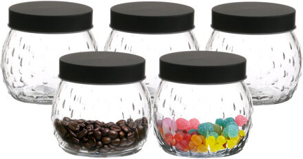 Urban Living Voorraadpot/bewaarpot Mora - 10x - 1L - glas - zwart - D13 x H13 cm