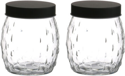 Urban Living Voorraadpot/bewaarpot Mora - 2x - 1.2L - glas - zwart - D13 x H15 cm - Voorraadpot