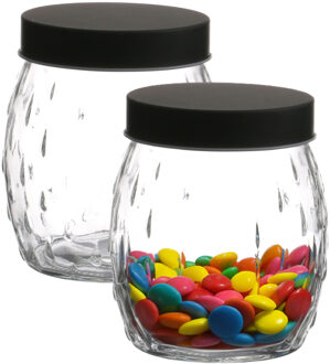 Urban Living Voorraadpot/bewaarpot Mora - 2x - 1.2L - glas - zwart - D13 x H15 cm