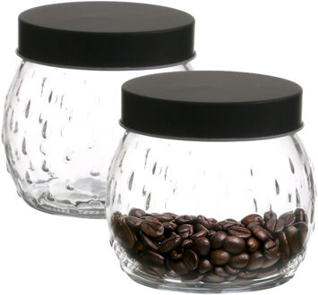 Urban Living Voorraadpot/bewaarpot Mora - 2x - 1L - glas - zwart - D13 x H13 cm
