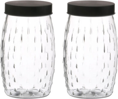 Urban Living Voorraadpot/bewaarpot Mora - 2x - 2L - glas - zwart - D13 x H22 cm - Voorraadpot