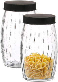 Urban Living Voorraadpot/bewaarpot Mora - 2x - 2L - glas - zwart - D13 x H22 cm
