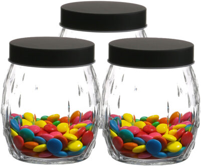 Urban Living Voorraadpot/bewaarpot Mora - 3x - 1.2L - glas - zwart - D13 x H15 cm