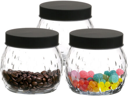 Urban Living Voorraadpot/bewaarpot Mora - 3x - 1L - glas - zwart - D13 x H13 cm