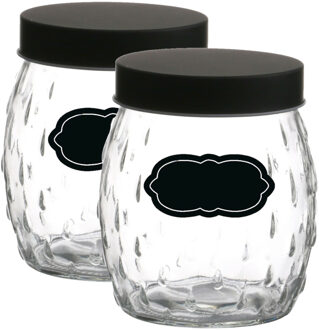 Urban Living Voorraadpot/bewaarpot Mora - 4x - 1.2L - glas - zwart - incl. etiketten