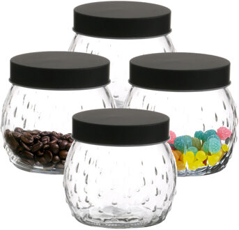 Urban Living Voorraadpot/bewaarpot Mora - 4x - 1L - glas - zwart - D13 x H13 cm