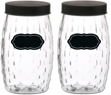 Urban Living Voorraadpot/bewaarpot Mora - 4x - 2L - glas - zwart - incl. etiketten