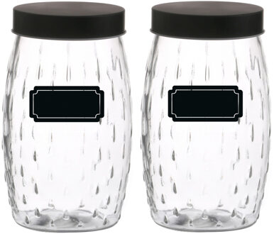 Urban Living Voorraadpot/bewaarpot Mora - 4x - 2L - glas - zwart - incl. etiketten