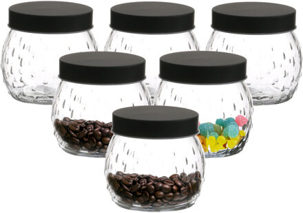 Urban Living Voorraadpot/bewaarpot Mora - 6x - 1L - glas - zwart - D13 x H13 cm