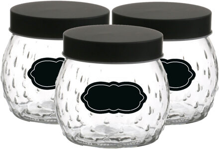 Urban Living Voorraadpot/bewaarpot Mora - 6x - 1L - glas - zwart - incl. etiketten