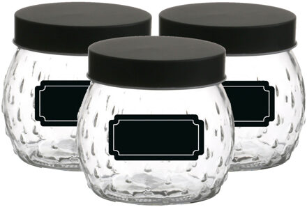 Urban Living Voorraadpot/bewaarpot Mora - 6x - 1L - glas - zwart - incl. etiketten